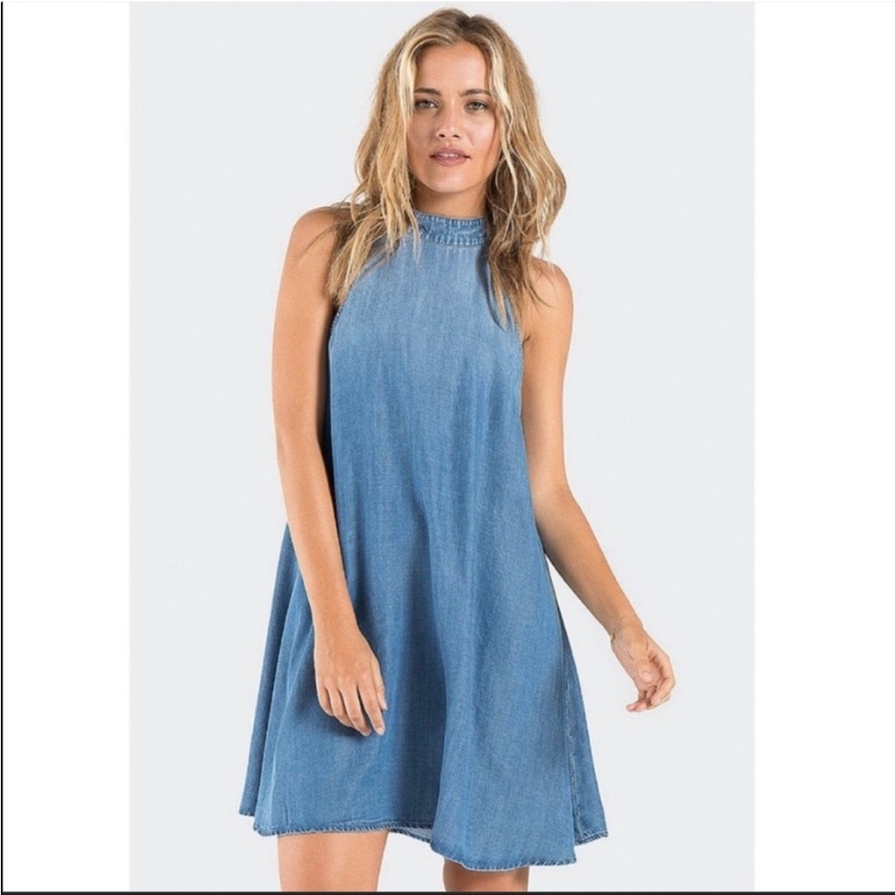 Anthropologie Cloth & Stone Chambray Denim High Neck Halter Dress - Size Medium